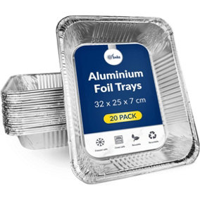 Large Disposable Aluminium Foil Trays Containers for Baking Roasting Broiling Cooking Food Storage (20 pack)