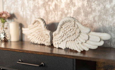Large Distressed White Angel Wings