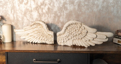 Large Distressed White Angel Wings