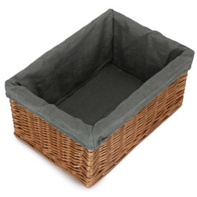 Large Double Steamed Grey Cotton Lined Willow Storage Baskets
