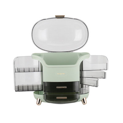 Large Dustproof Makeup Storage Box Organizer with Drawers and Lid Light Green