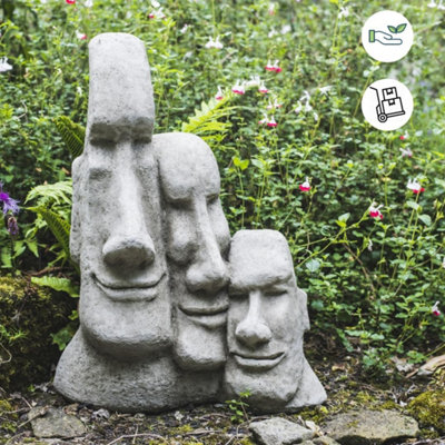 Large Easter Island Moai Head Trio for Garden