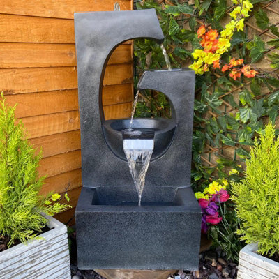 Large Ebony Contemporary Water Feature - Mains Powered - Resin - L31 x ...