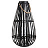 Large Floor Standing Domed Wicker Lantern with Rope Detail - Rattan - L44 x W44 x H80 cm - Black