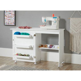 Large Foldaway Mobile Craft Sewing Table Cabinet in White Storage Craft Hobby Desk