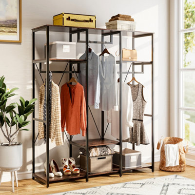 Large Freestanding Heavy Duty Garment Clothing Rack with Storage Shelves for Living Room Bedroom