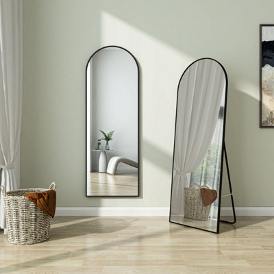 LARGE FULL LENGTH MIRROR 163X54CM BLACK METAL FRAME DRESSING MIRROR WALL  MOUNTED FLOOR STANDING, ARCH