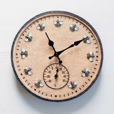Large Garden Bee Clock with Thermometer - Battery Operated