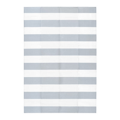 Large Garden Outdoor Rug For Patio, Misty Grey & White Line Waterproof ...