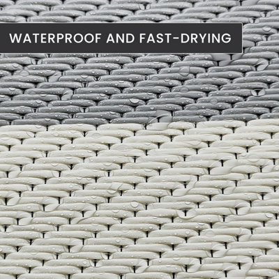 Large Garden Outdoor Rug For Patio, Misty Grey & White Line Waterproof ...