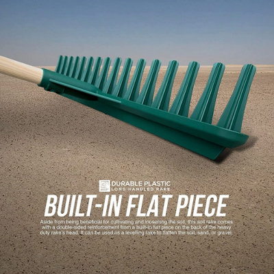 Large Garden Rake Head 120cm Handle Heavy Duty Plastic 16 Teeth Soil