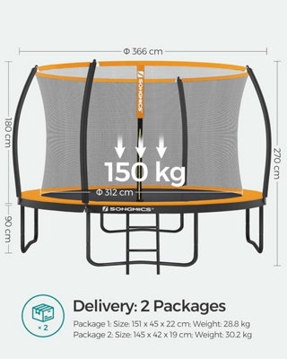 Large Garden Trampoline with Ladder, Safety Net and Protective Cover ...