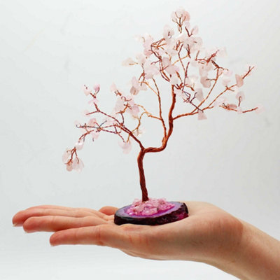 Large Gemstone Wishing Tree - 100 Rose Quartz Stones on Handpicked Pink ...