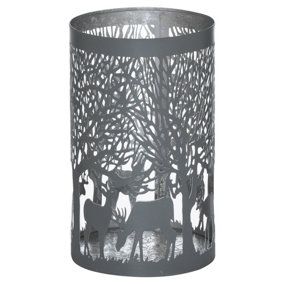 Large Glowray Stag in Forest Lantern - Metal - L12 x W12 x H20 cm - Grey/Silver