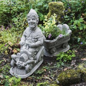 Large Gnome and Trailer Garden Pot Ornament