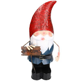 Large Gnome Welcome Sign Garden Sculpture Ornament Statue Metal Decoration