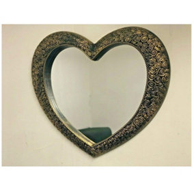 Large Gold Black Heart Mirror Antique Style 67x58cm
