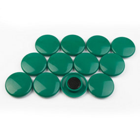Large Green Planning Office Magnets for Fridge, Whiteboard, Noticeboard, Filing Cabinet - 40mm dia x 8mm high - Pack of 12