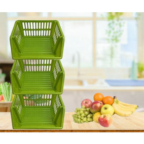 Large Green Stacking Storage Baskets 3 Tier Kitchen Home Office