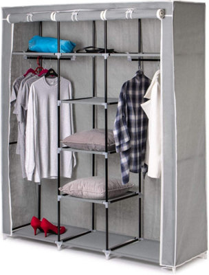  Wardrobe Canvas Wardrobe Portable Wardrobe Shelves with Hanging  Rail,Shelves,Clothes Closet Storage Organizer for Bedroom,Living Room,D-123X45X170cm  : Home & Kitchen