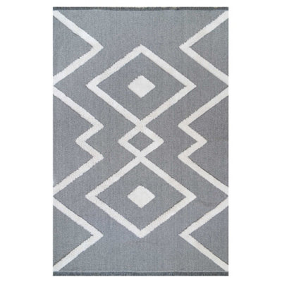 Large Grey Geometric Soft Tufted Area Rug 194cm x 290cm