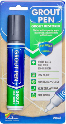Large Grout Pen - Designed for restoring tile grout in bathrooms & kitchens (Dark Grey)