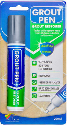 Large Grout Pen - Designed for restoring tile grout in bathrooms & kitchens (Grey)