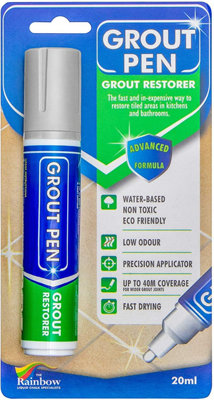 Large Grout Pen - Designed for restoring tile grout in bathrooms & kitchens (Light Grey)