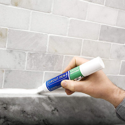 Large Grout Pen - Designed for restoring tile grout in bathrooms & kitchens (White)