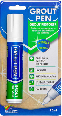 Large Grout Pen - Designed for restoring tile grout in bathrooms & kitchens (White)