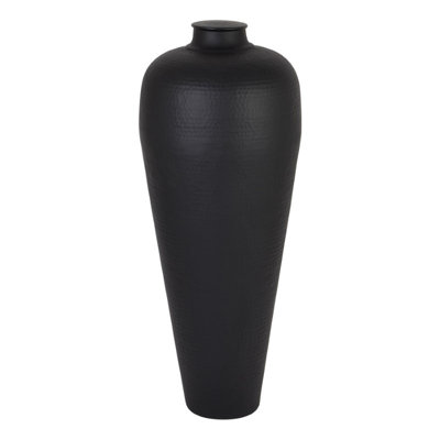 Large Hammered Vase with Lid - Metal - L40 x W40 x H103 cm - Matt Black