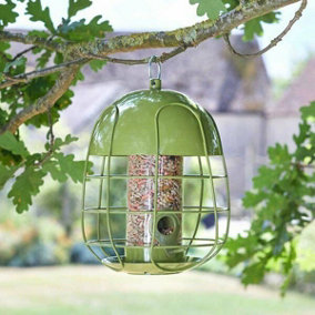 Large Hanging Bird Feeder Garden Novelty Metal Cage Seed Feeding Station Green