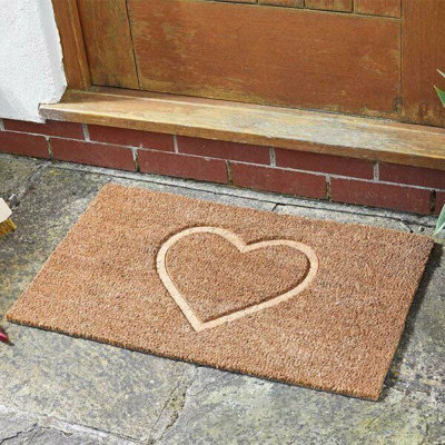 Large Heavy Duty Natural Coir Heart Door Mat Indoor Outdoor Entrance Home Love