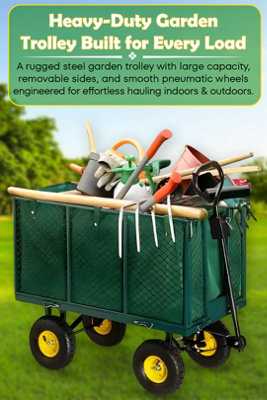 Large Heavy Duty Steel Garden Trolley On Wheels Trailer 550lbs Capacity ...