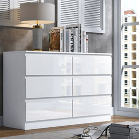 Large High Gloss White 6 Drawer Chest Of Drawers Deep Drawer Design