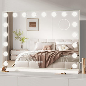 Large Hollywood Vanity Mirror w/ Lights, 80x60cm, 18 Dimmable Bulbs, 3 Color Modes, Touch Control, Adapter, Table/Wall Mount, Bedr