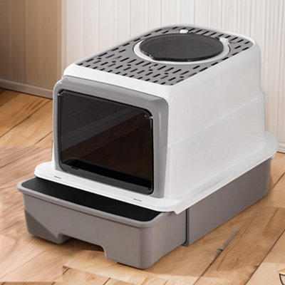 Large Hooded Top Entry Cat Litter Box with Scoop