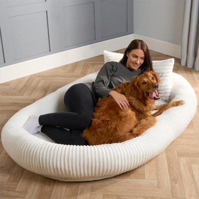 Large Human Dog Bed Adult XXL Size Faux Fur Fleece Ribbed ...