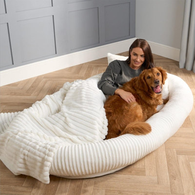 Large Human Dog Bed Adult XXL Size Faux Fur Fleece Ribbed ...