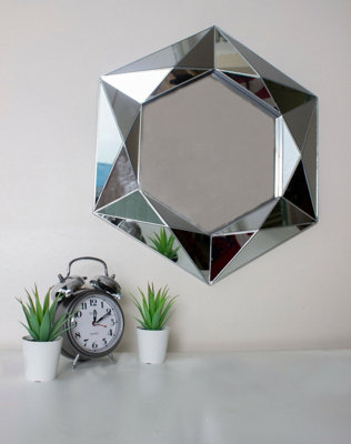 Large Jewel Cut Bevelled Wall Mirror