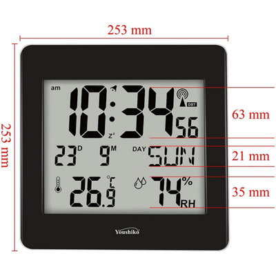 Large Jumbo LCD Radio Controlled Wall Clock  with Temperature and Humidity display  YC8058