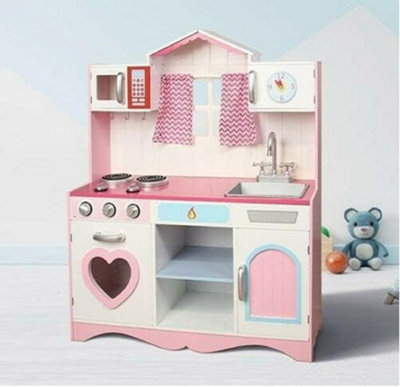 Large Kids Wooden Pretend Play Kitchen Pink