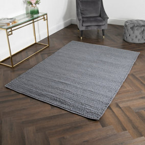 Large Knitted Grey Wool Rug 120 x 180cm