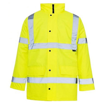Large (L) High Visibility Waterproof Safety Workwear Bomber Jacket With a Fluorescent Concealed Hood