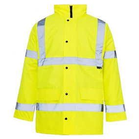 Large (L) High Visibility Waterproof Safety Workwear Bomber Jacket With a Fluorescent Concealed Hood