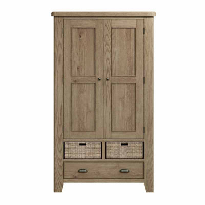 Large Larder Unit - Pine/MDF/Wicker - L110 x W55 x H190 cm - Smoked Oak/Wicker - 5
