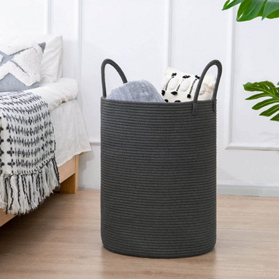 58L Woven Laundry Basket,Cotton Tall Laundry Hamper for  Blankets,Clothes,Pillows,Toys,Shoes Large Laundry Bin White