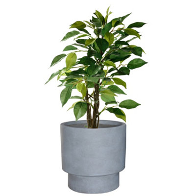 Large Light Grey Fibre Clay Indoor Outdoor Flower Plant Pot Houseplant Garden Planter (Dia) 37cm, (H)37cm