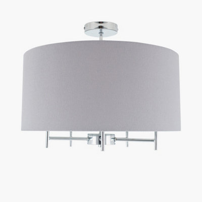 Large Linen 5 Arm Ceiling Light With Grey Drum Lampshade