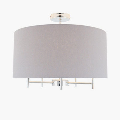 Large Linen 5 Arm Ceiling Light With Grey Drum Lampshade